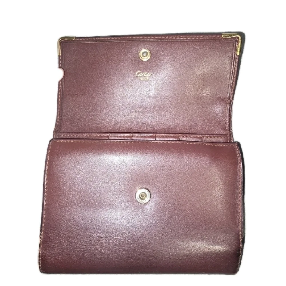Authentic Vintage Large Cartier Burgundy Leather Wallet With Kisslock Coin Pouch